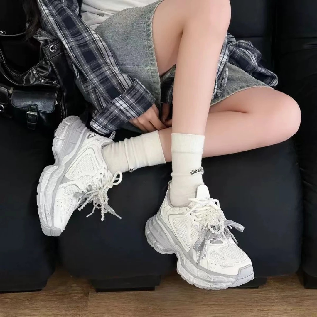 花式绑带老爹鞋女春新款韩版厚底百搭透气休闲运动潮鞋LXE&25219