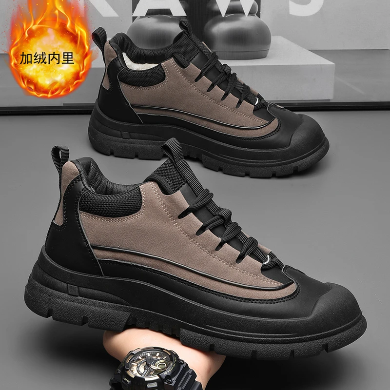 BOMP正品厚底工作男鞋冬季加绒保暖劳保棉鞋男士防滑耐磨休闲板鞋