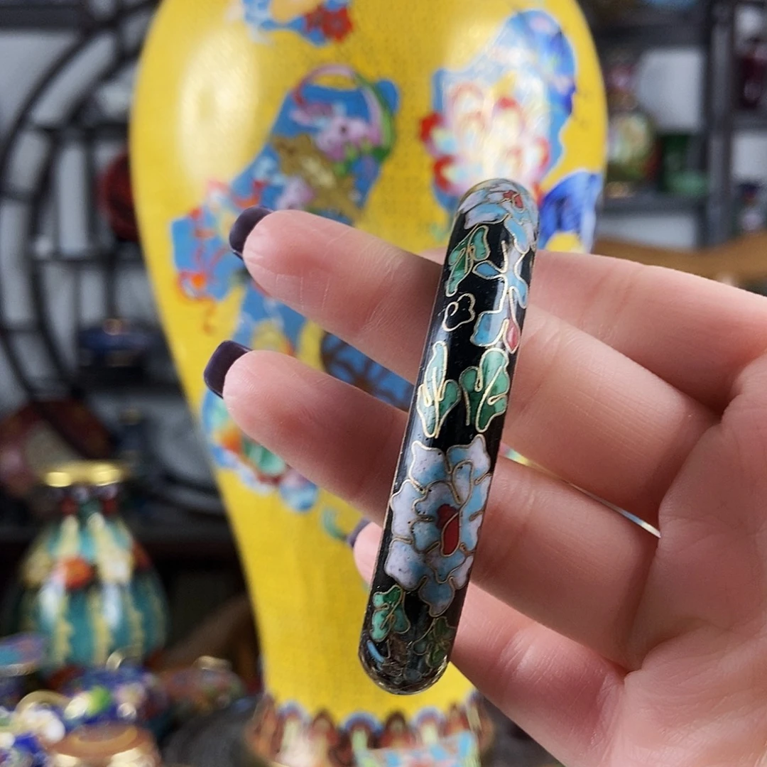 心***阳铜黑色景泰蓝开口镯（微瑕）