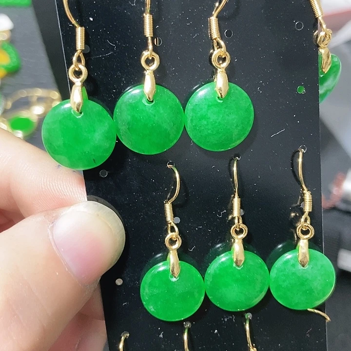 翡翠14K金镶嵌颈饰耳钉