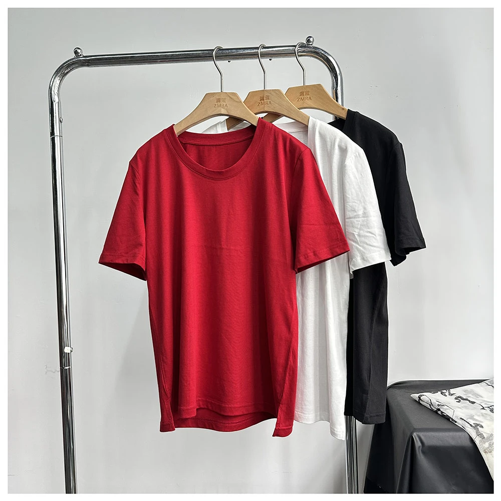 T430    夏季新款纯色圆领开叉短袖T恤女