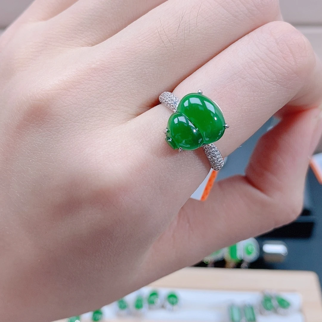 翡翠银S925镶嵌戒指天然翡翠