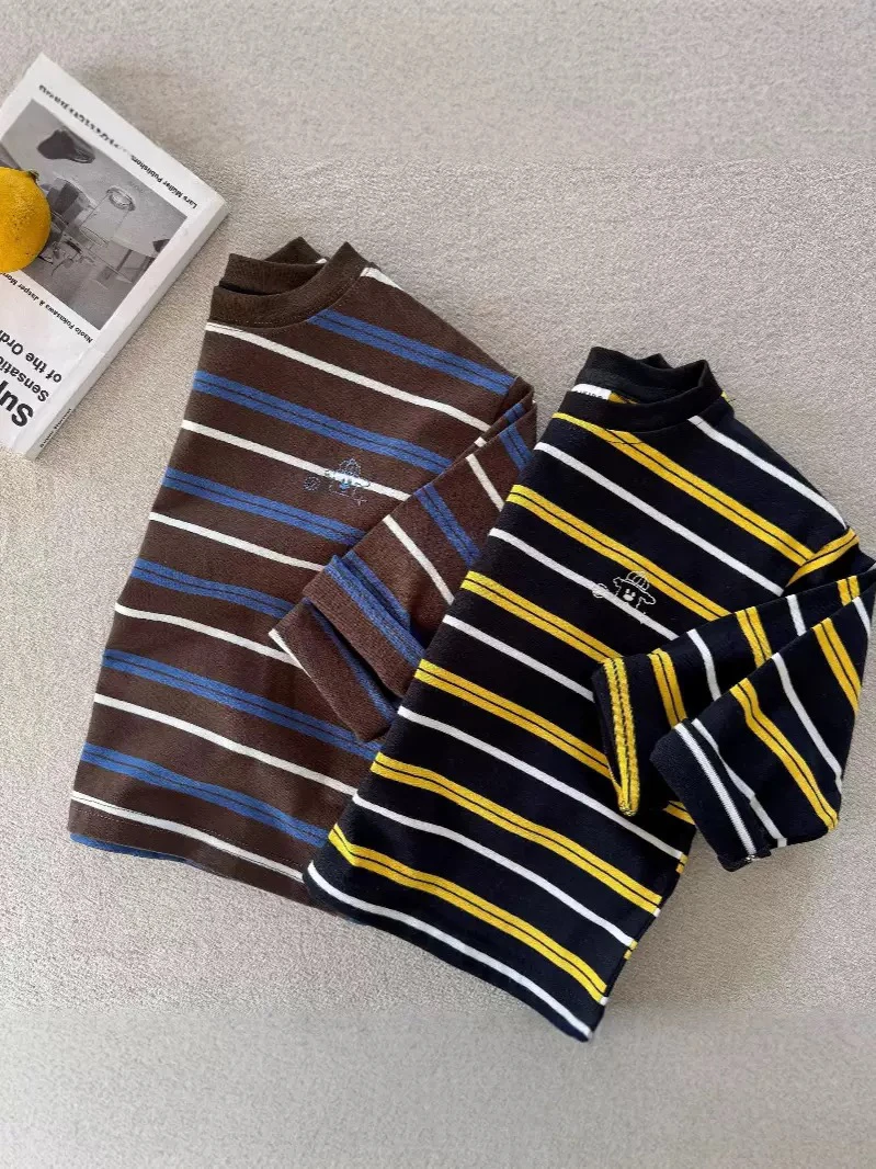 2025年儿童夏季T恤条纹刺绣长袖