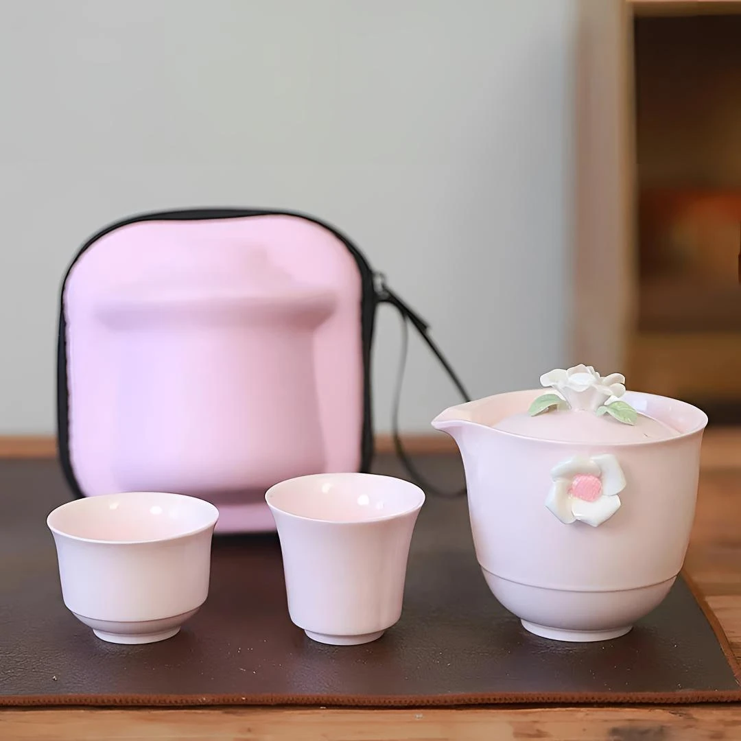 G259-高颜值捏花旅行茶具套装简约户外便携式快客杯泡茶器套组