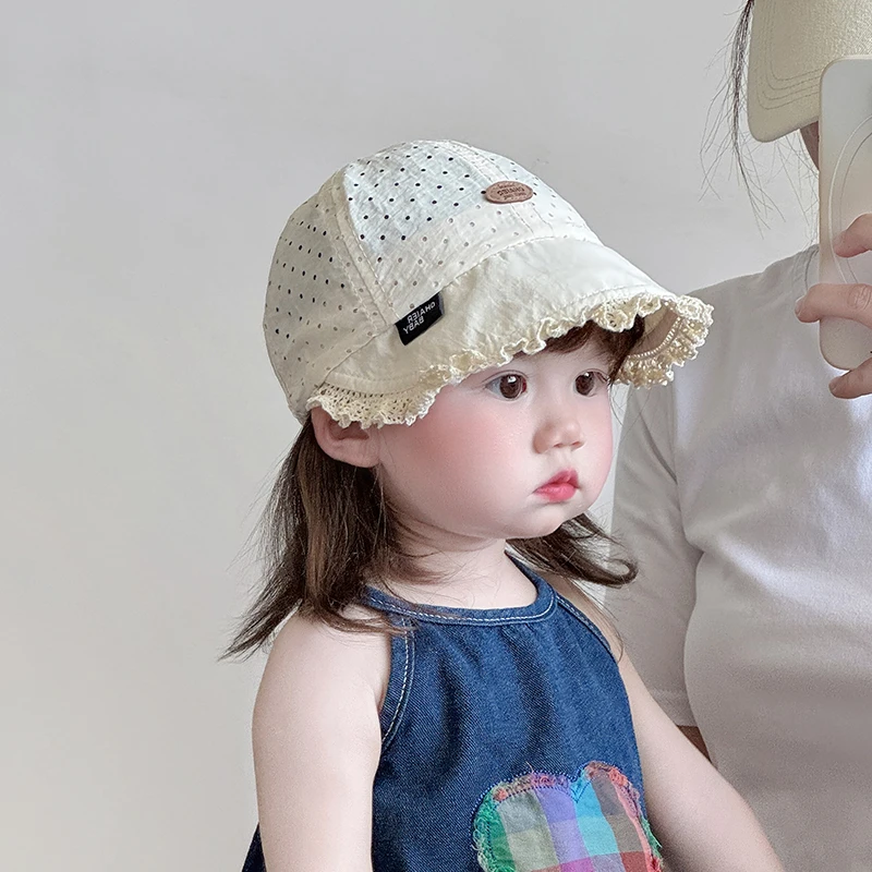 宝宝帽子春夏夏季薄款速干透气鸭舌帽婴幼儿蕾丝大檐遮阳帽防晒帽