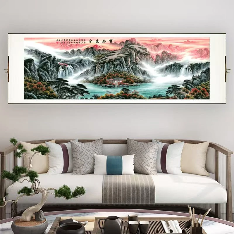 260*80彩虹（宝地生金）客厅茶室办公室高精复原软装挂画手工装裱