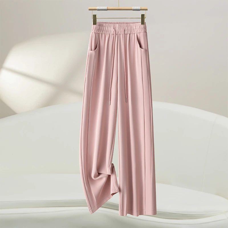 冰丝窄版阔腿卫裤女士夏季薄2025新款松紧高腰垂感运动休闲直筒裤