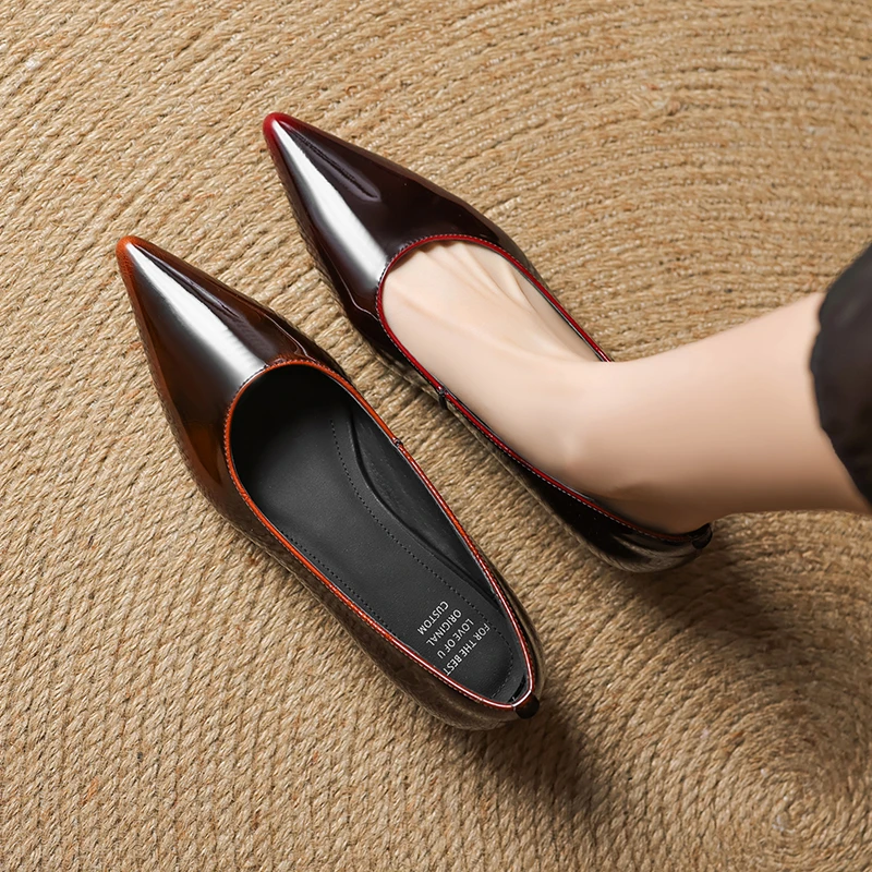 3cm复古风尖头坡跟单鞋女真皮2025年春秋百搭浅口通勤职业高跟鞋