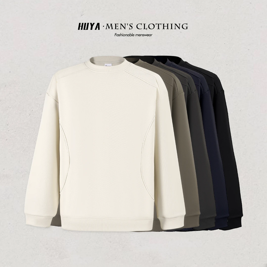 虎牙兄弟冬季男生卫衣云朵双面暖绒拼接简圆领上衣打底T恤男Z8360