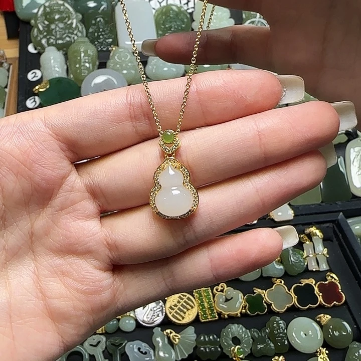 颈饰银S925镶嵌和田玉送链子送绳