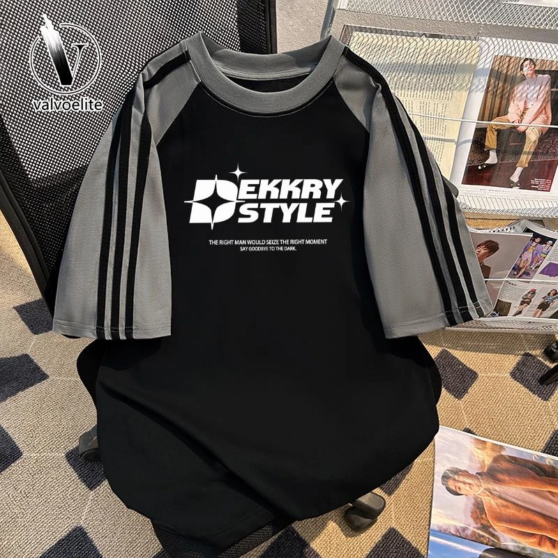 VALVOELITE高街风三条杠T恤短袖男女款夏季ins潮创意字母印花上衣