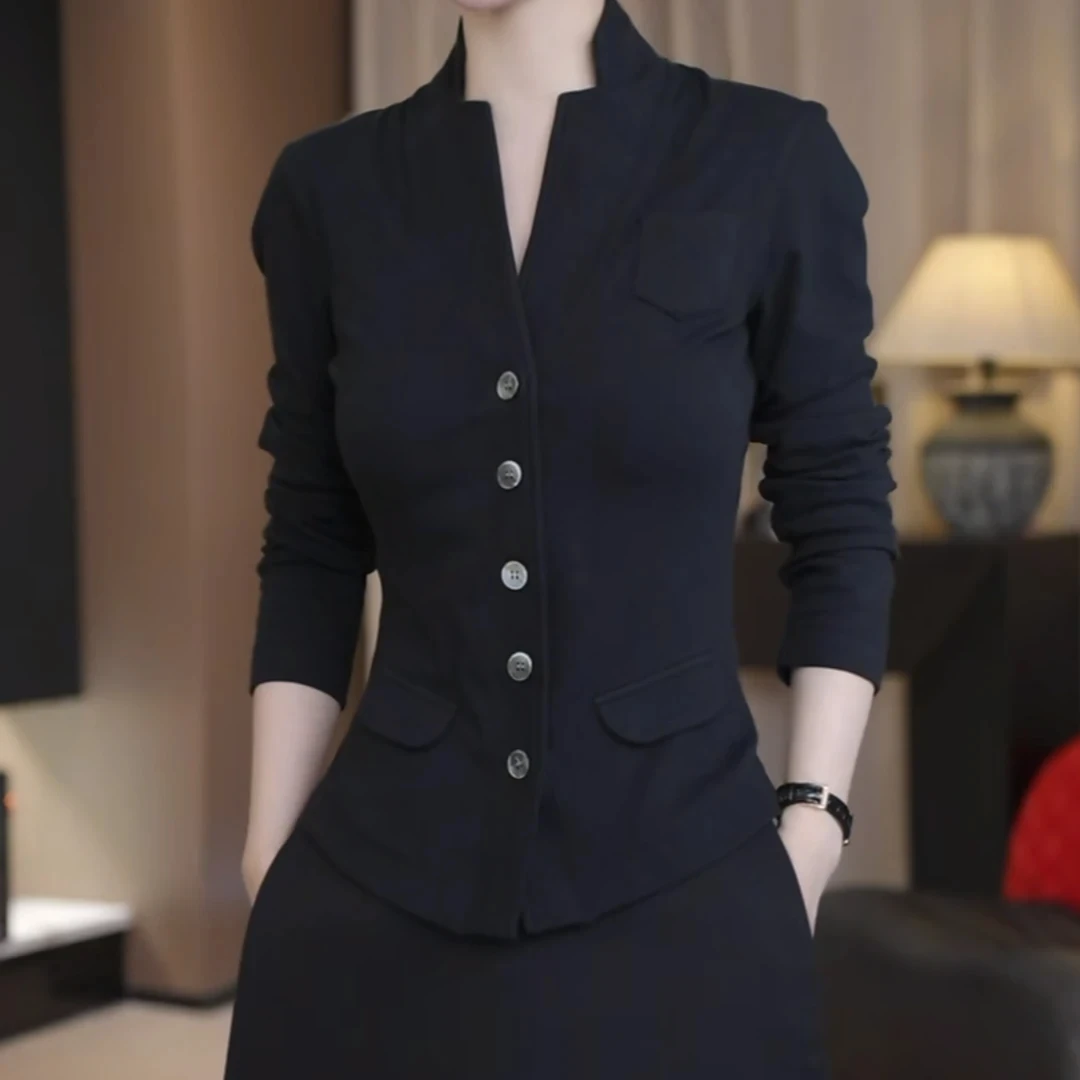 25新高级螺纹针织工艺棉修身显瘦上衣