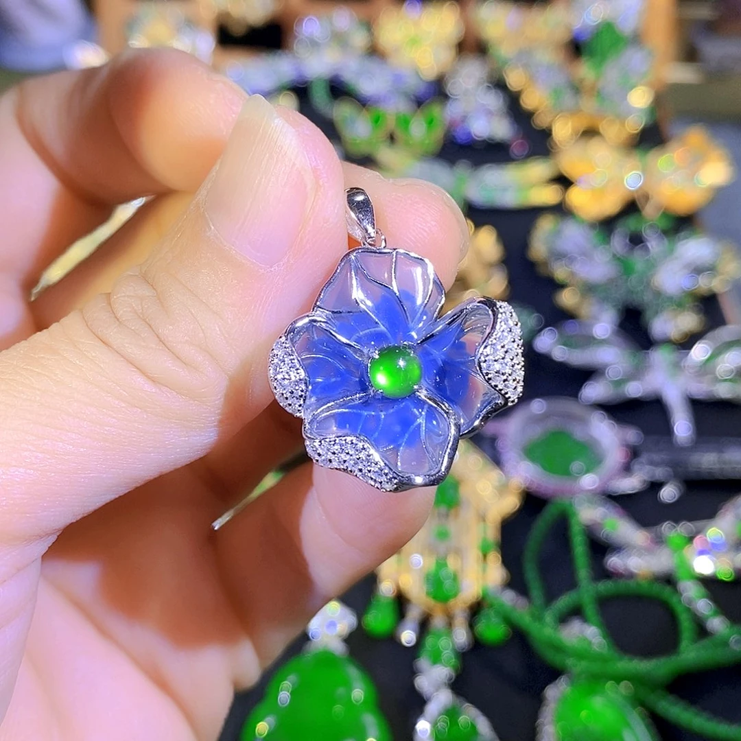 吊坠(不含链)银S925镶嵌翡翠