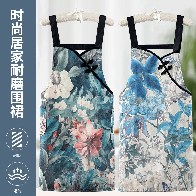 新款复古旗袍围裙透气防污围腰家用厨房通用耐脏耐磨罩衣