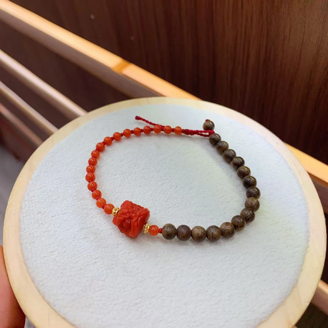 檀木沉沉南红醒狮半山半水手链YQ121437