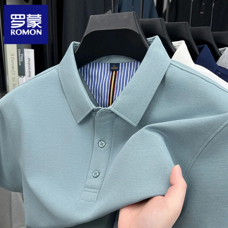 罗蒙2025新款短袖T恤POLO衫夏季条纹贴背时尚休闲百搭纯色宽松T恤