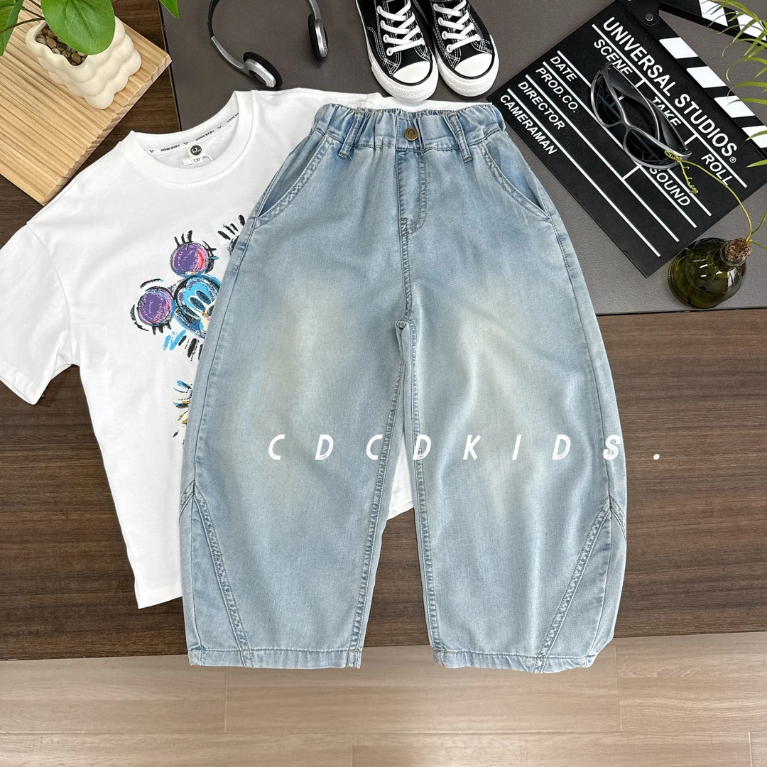 川度儿童薄款牛仔裤夏季超软透气冰感裤子夏装中大童弯刀裤258217