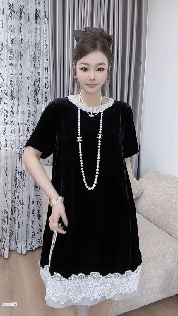 陈诺服饰—2025【小天鹅】新中式国风时尚百搭珍珠蕾丝边连衣裙#764