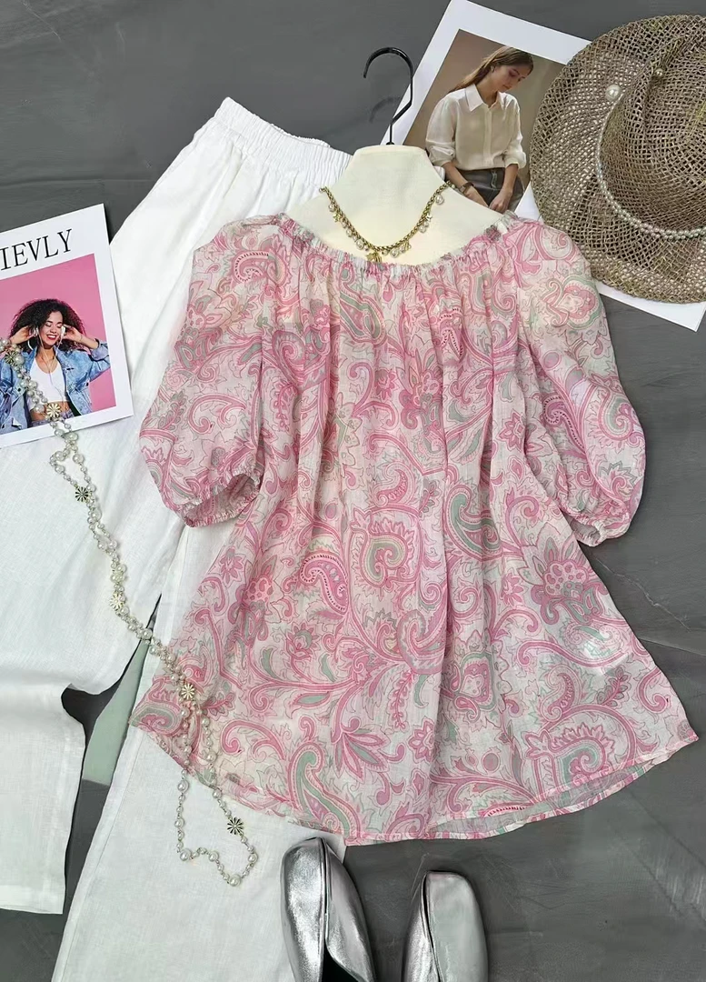 玛薇丝【粉腰果】甜美法式碎花锁骨设计感宽松短袖夏季衬衣