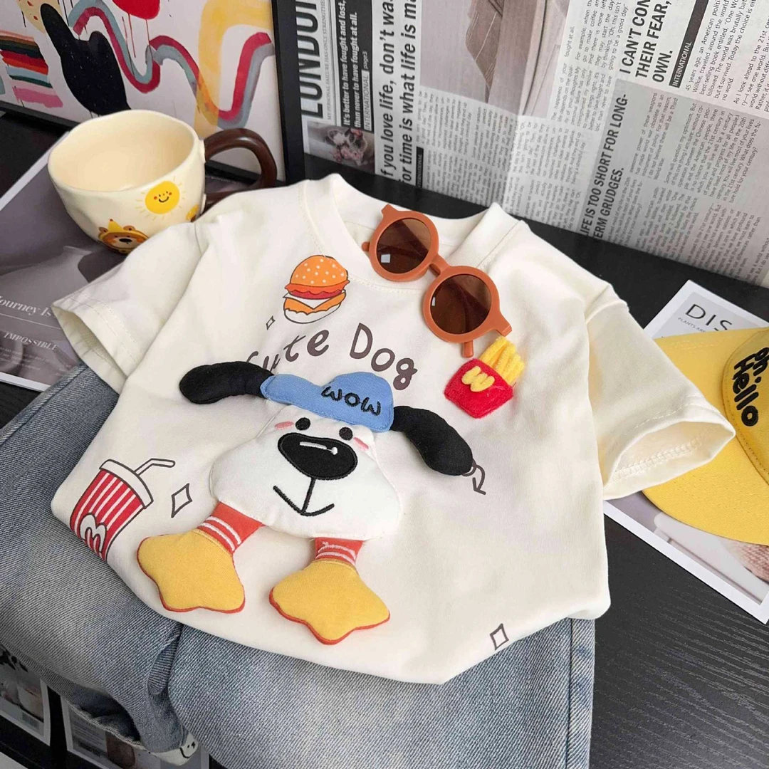 短袖T恤儿童男女童夏季薄款可爱立体玩偶半袖宝亲子纯棉圆领上衣