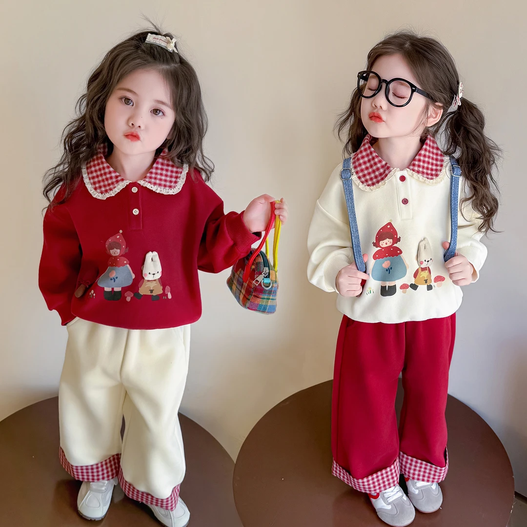 女童套装秋季2025新款儿童洋气时髦秋装宝宝格子卫衣休闲裤两件套