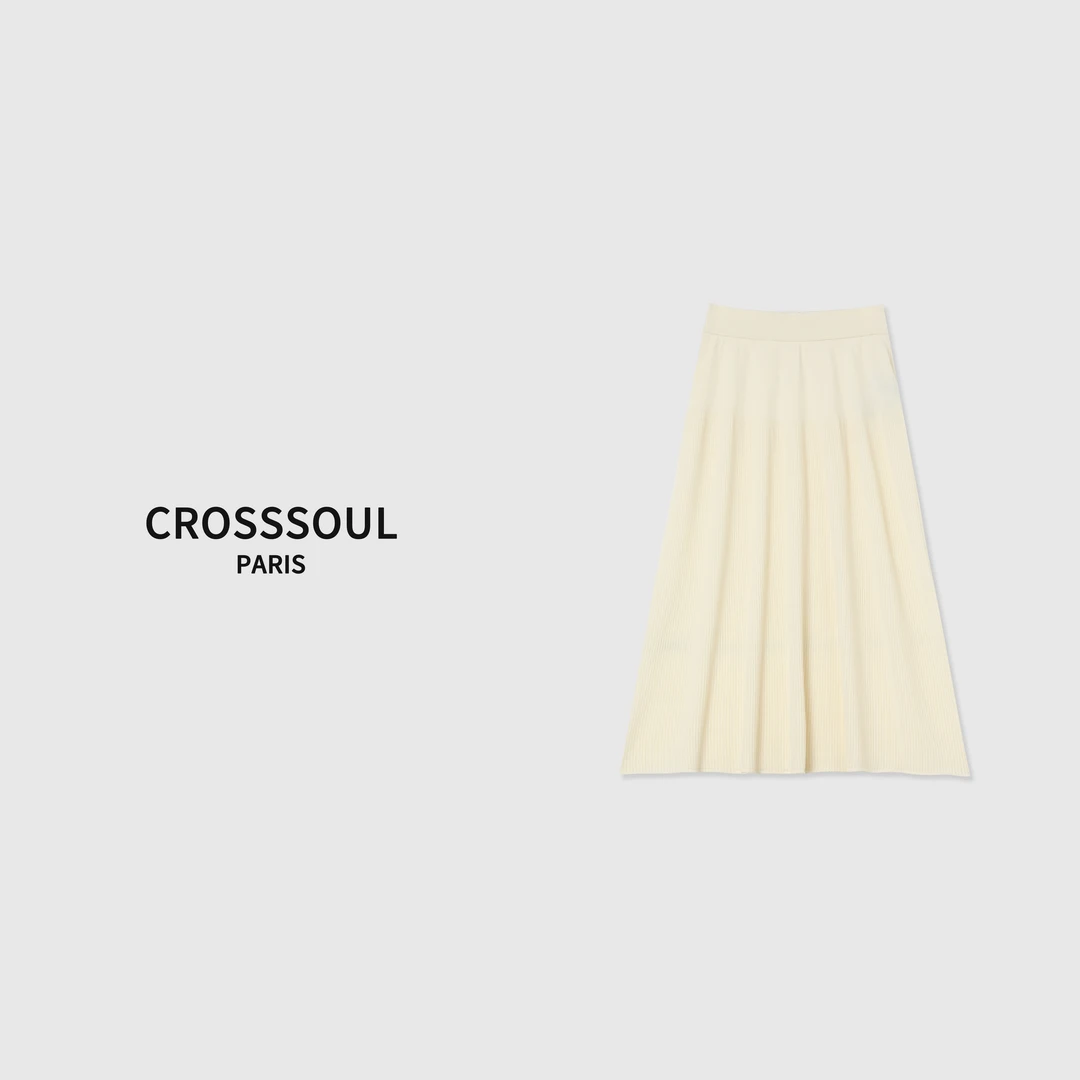 CROSSSOUL春夏新款法式金色针织半身裙(537)