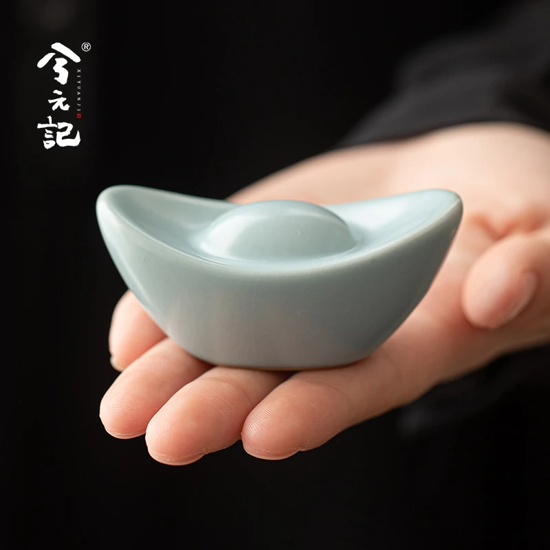 汝窑金元宝茶宠小摆件精品开片可养创意茶玩高端复古茶具茶道配件