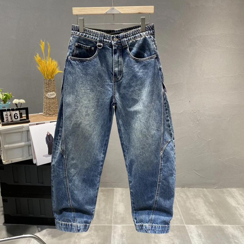 潮牌美式复古水洗弯刀牛仔裤男秋冬休闲宽松百搭阔腿裤直筒长裤子
