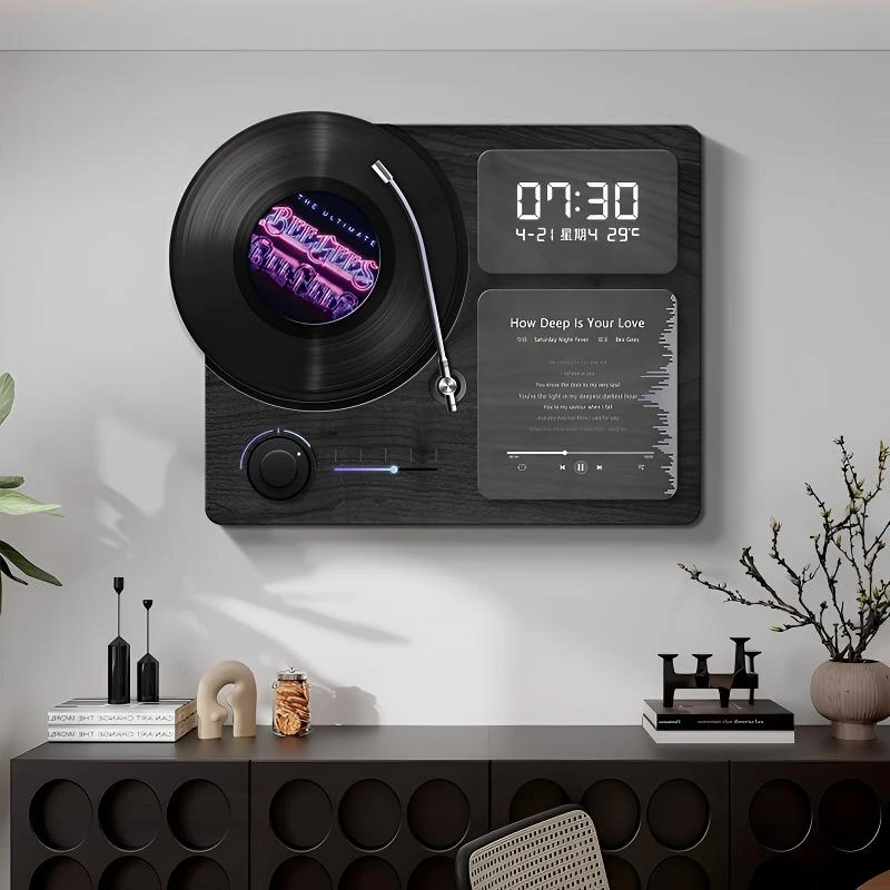 电表箱装饰画现代黑胶唱片带时钟表遮挡弱盒挂画可定制简约弱电箱