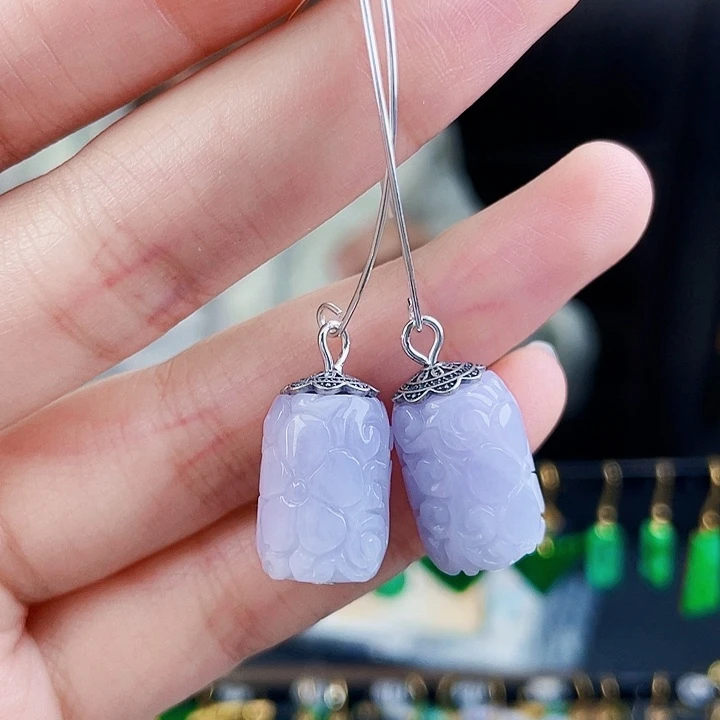 翡翠耳饰银S925镶嵌饰品