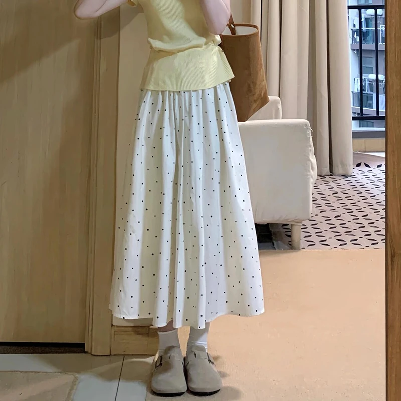 米白色波点裙女夏季2025新款高腰遮胯显瘦法式裙子半身裙