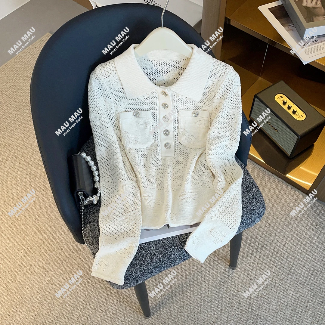 2025新款法式镂空长袖针织衫女秋季气质上衣 DY8991