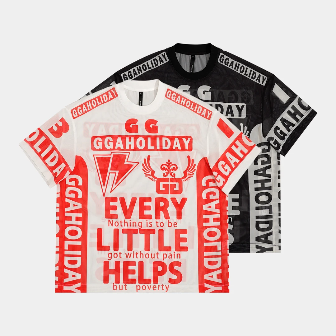 25N夏季新款轻奢高级感美式街头潮流网纱透气满印短袖大T 152184