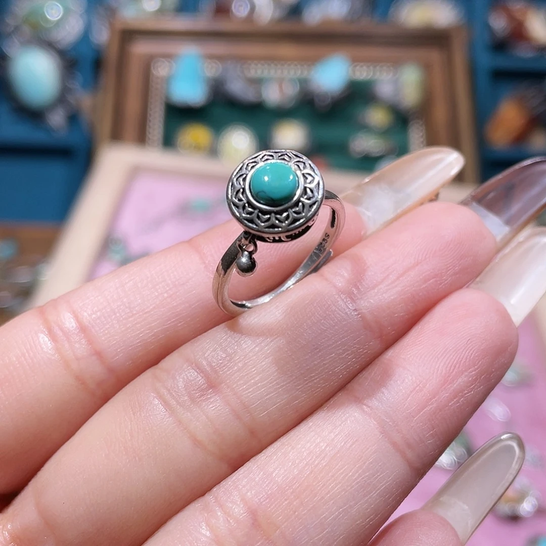 财***Y绿松石银S925镶嵌戒指