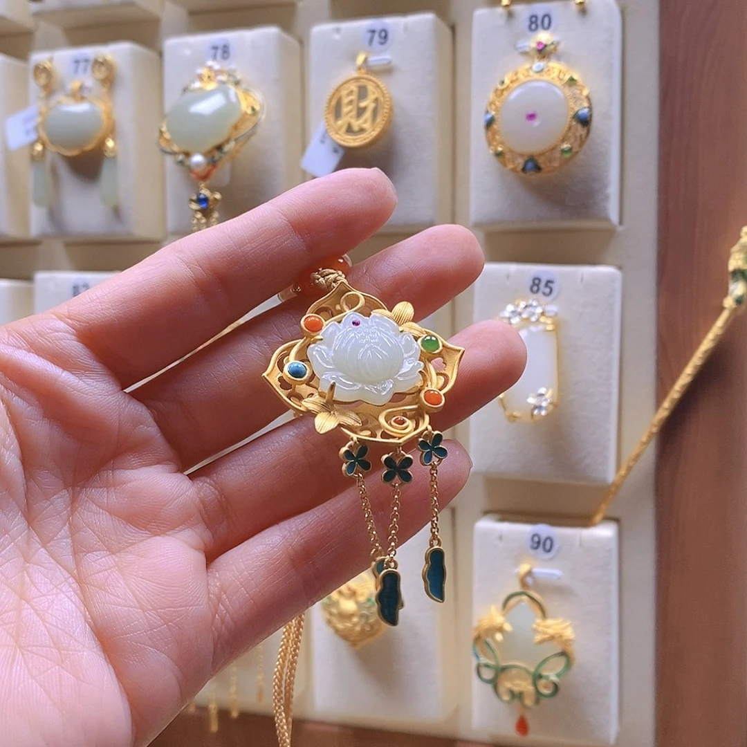 和田玉颈饰银S925镶嵌