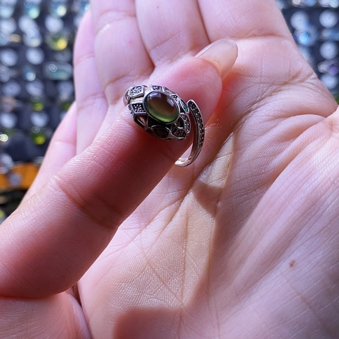 岫玉银S925镶嵌戒指