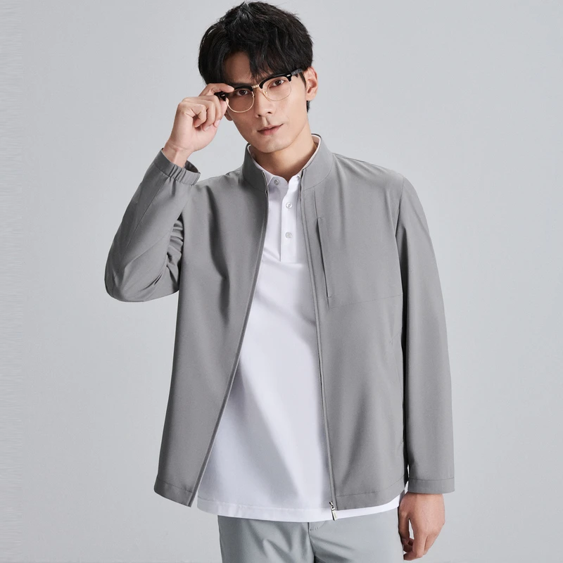 EMZ鄂尔多斯男士立领时尚精致简约商务修身春季四面弹力夹克外套