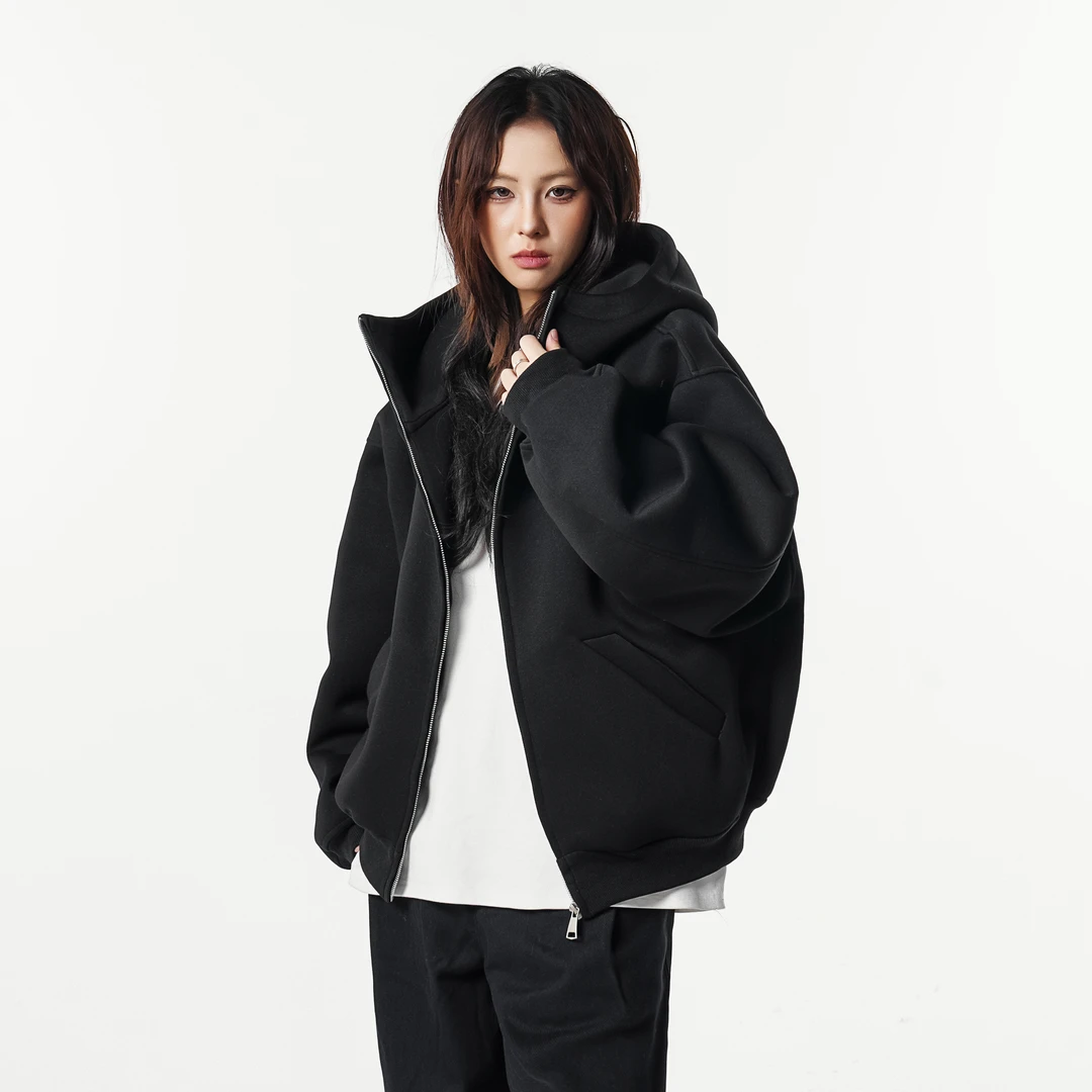 NNEFC 重磅550g廓形硬挺重磅外套拉链卫衣连帽开衫重磅中长款潮牌