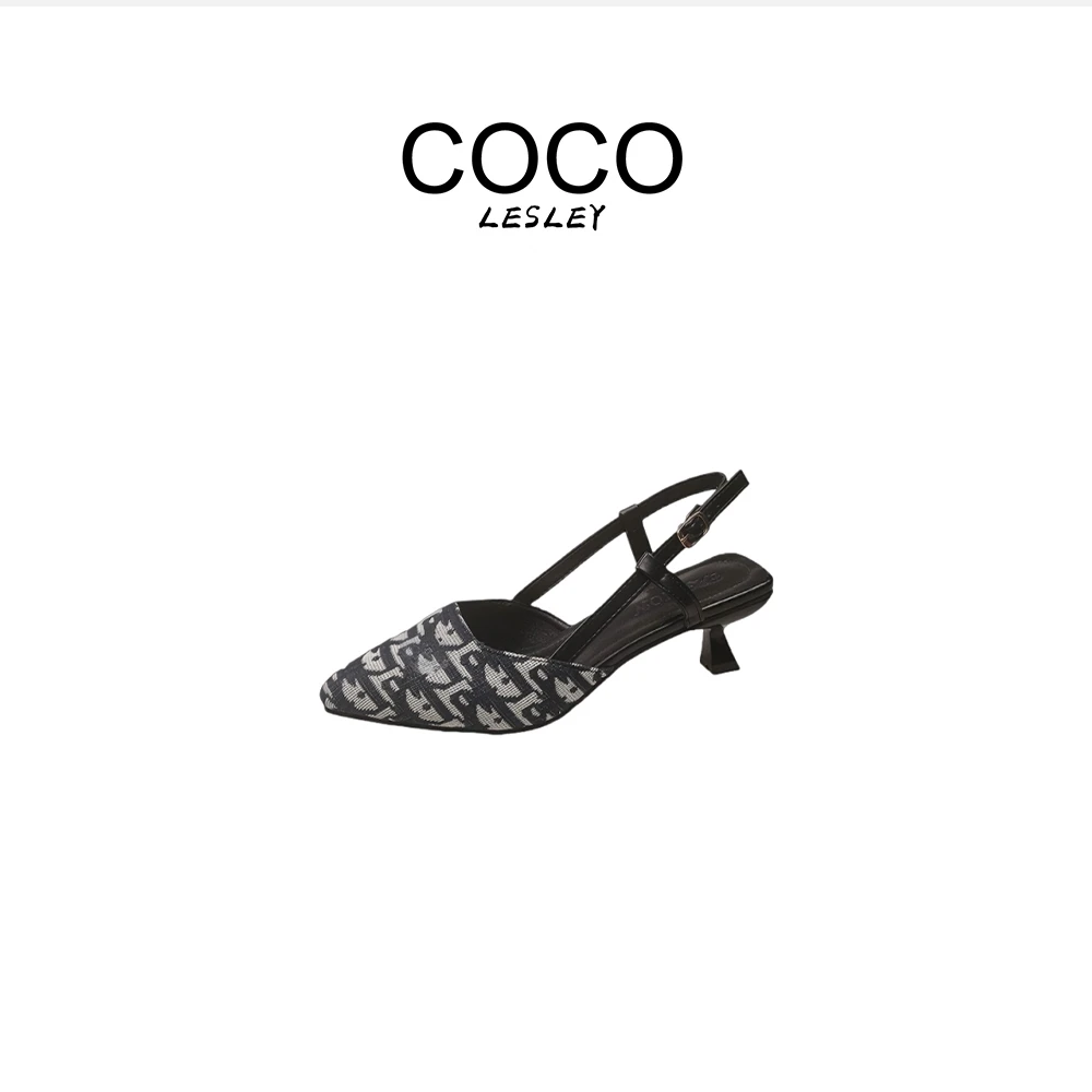 时尚性感妩媚尖头凉鞋女2025新款印花细跟包头凉拖