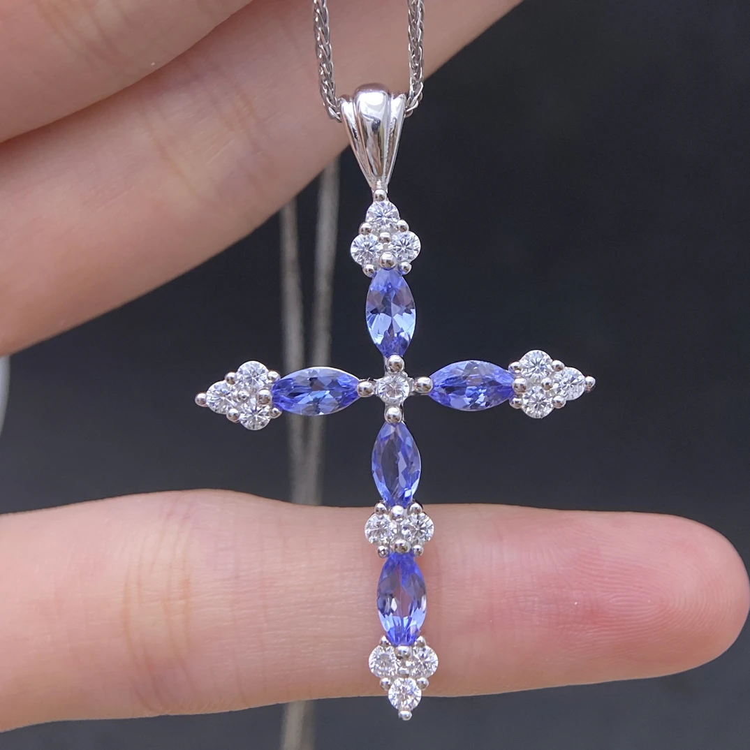 十字架天然坦桑石吊坠（不含链）s925银轻奢精致时尚百搭一物一证