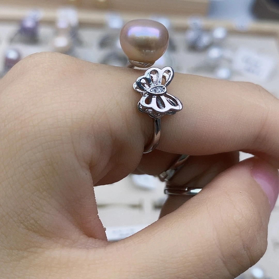 嘻***嘻戒指银S925镶嵌淡水珍珠