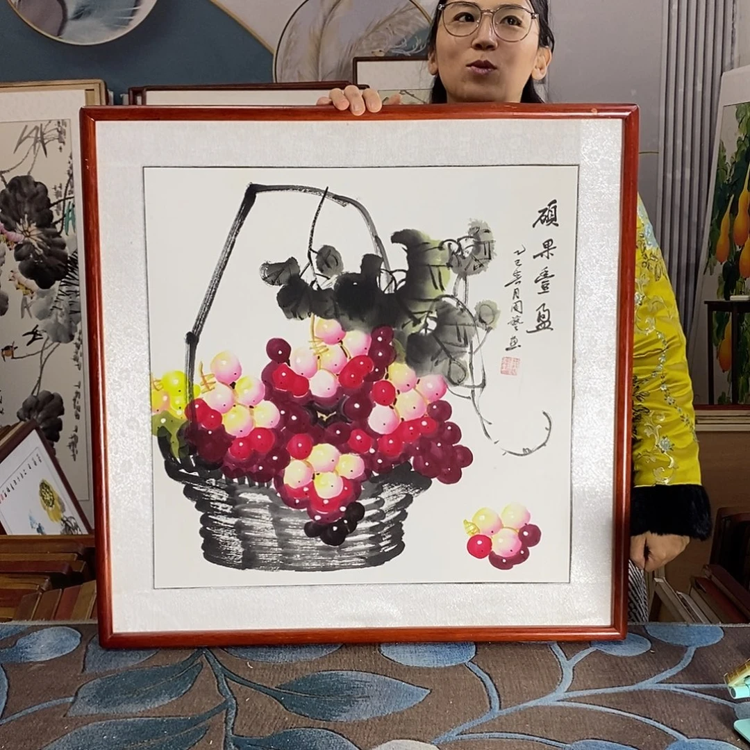国画62✖️62厘米带框包邮国画作品