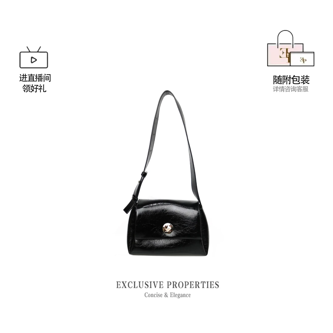 设计师新款女士百搭时尚轻奢意大利油蜡牛皮单肩包手提包25C0427