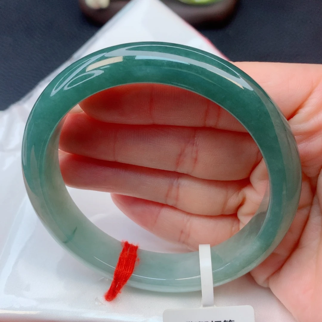 翡翠未镶嵌手镯57-58半山水湖水绿