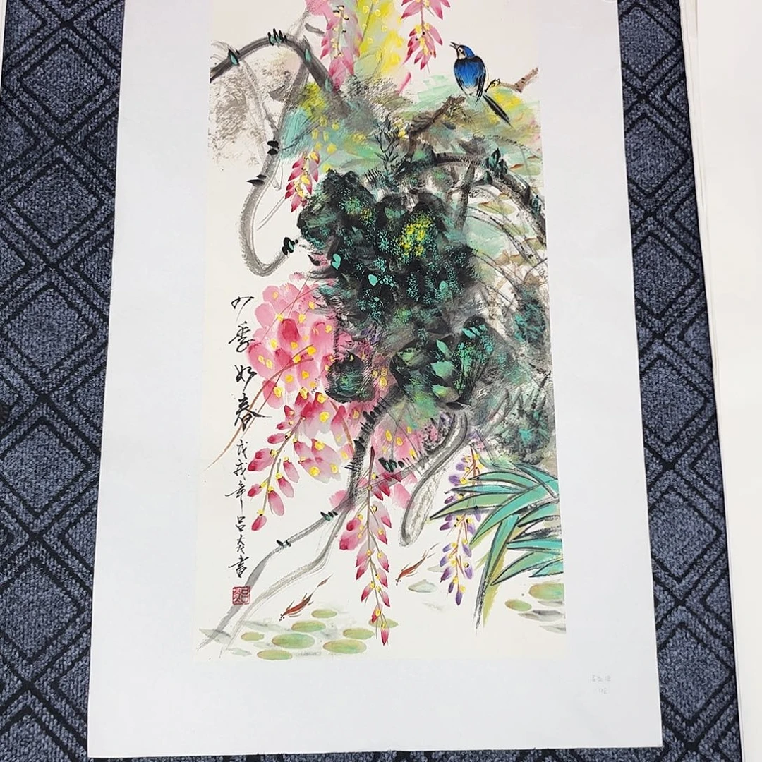 金***金国画吕炎老师三尺花鸟作品旭