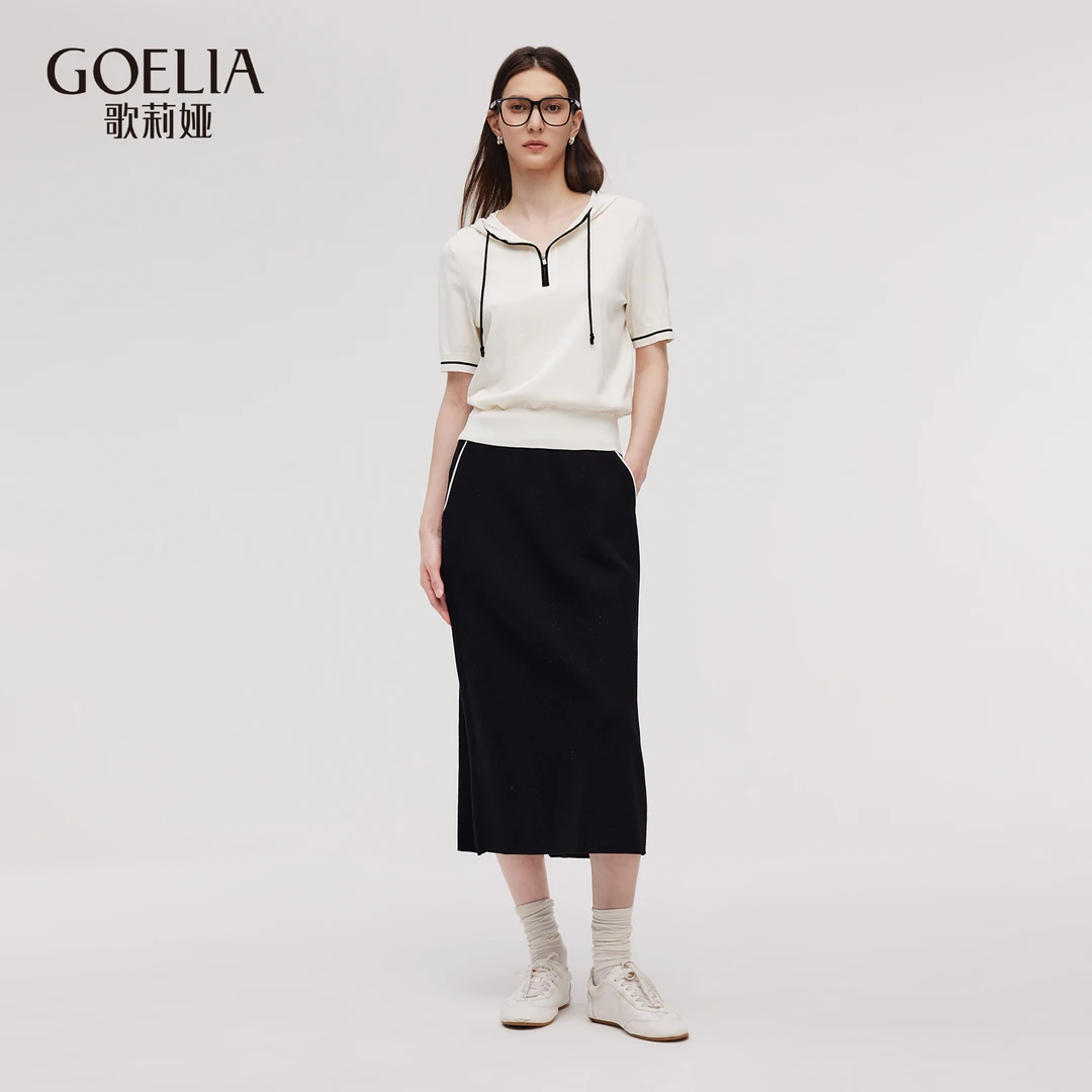 【福利款】歌莉娅夏季小香风套装毛织连帽上衣+半裙1E6CAA0V0