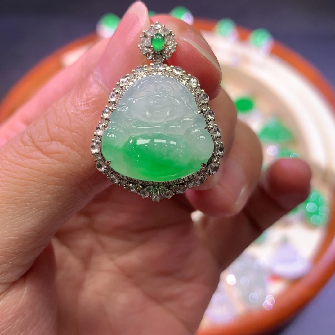 翡翠18K金镶嵌吊坠(不含链)