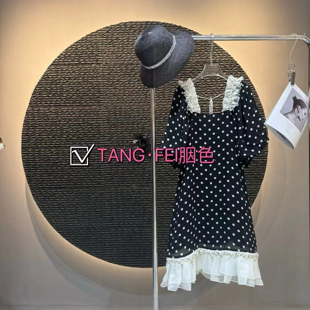 TANG-FEI胭色【奶油玫瑰】YS0001波点高级木耳边花裙