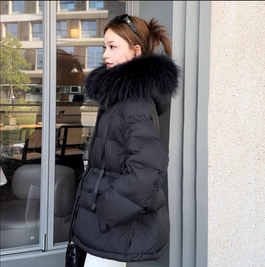 白鹅绒大毛领羽绒服新款女冬外套韩版时尚连帽泡芙羽绒服