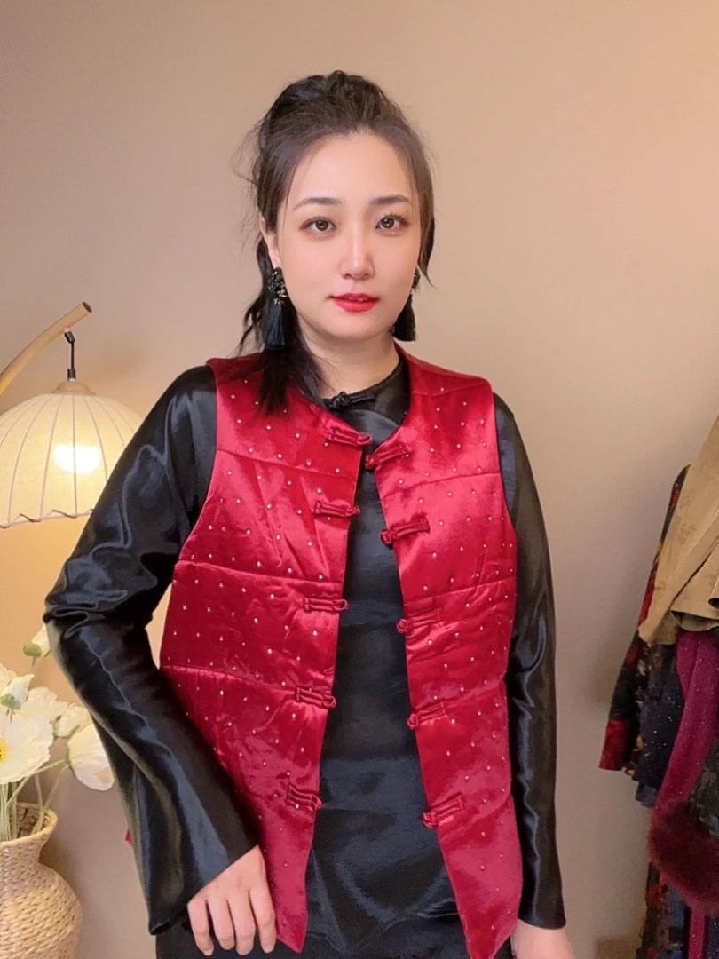 (现货)炎闪闪(满天星)新中式肌理感光泽夹棉马甲国风马夹)